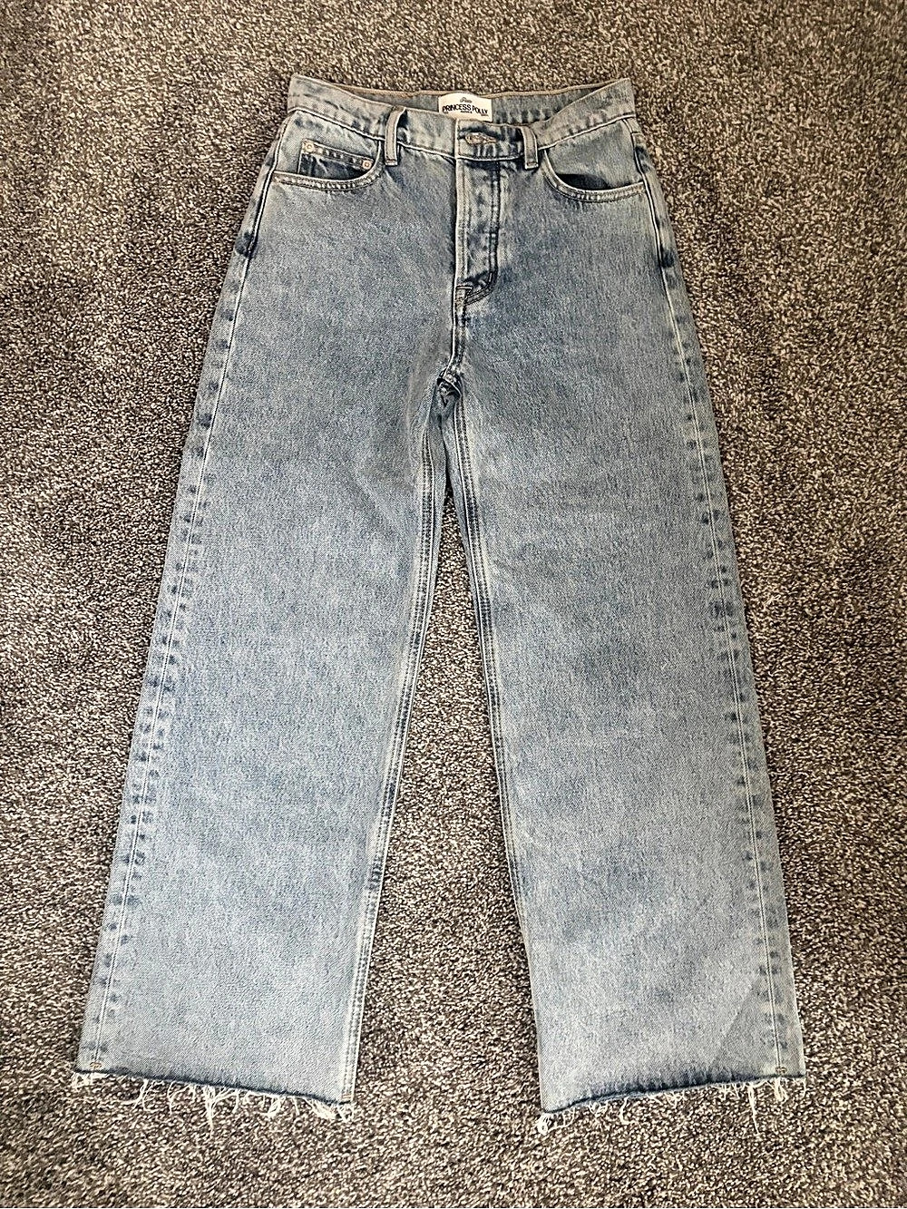 Princess Polly Ronine Low Rise Wide Leg Jeans Light Wash Blue Size 2